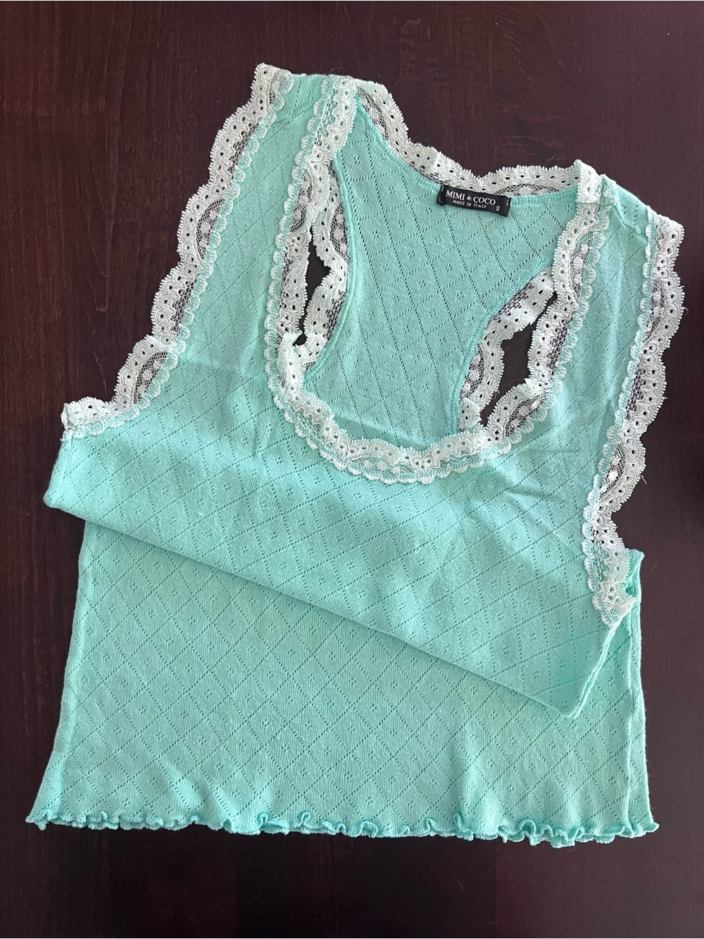MIMI & COCO 🇮🇹 Mint Green Lace-Trim Racerback Tank